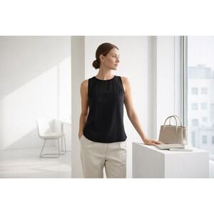 Women's XS Black Semi-Sheer Sleeveless Tank Top Minimalist Layering Essential